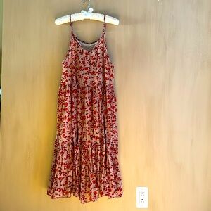 sleeveless, flowy dress with a V-neckline and thin straps